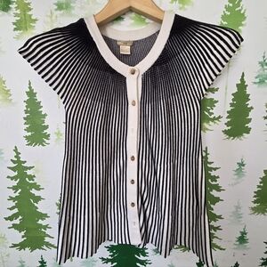 Nubby Black and Cream Button-Up Cardigan